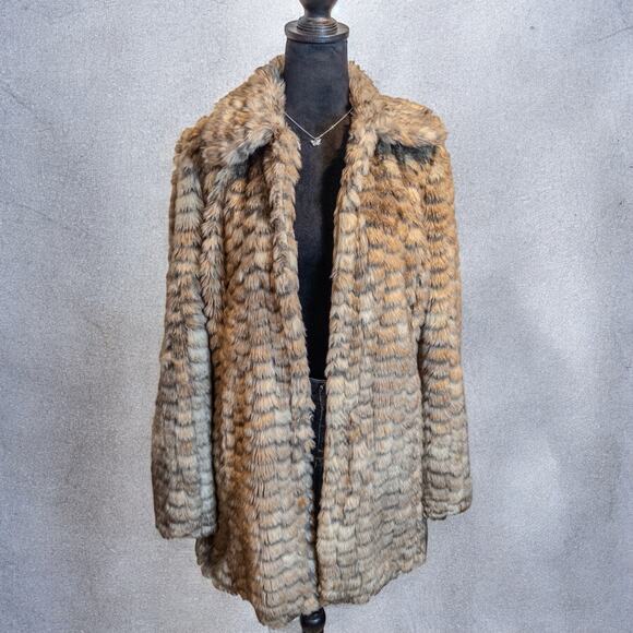 Dorothy Perkins Faux Fur Plush Brown Tan Textured Coat US 8-10 - Picture 2 of 12
